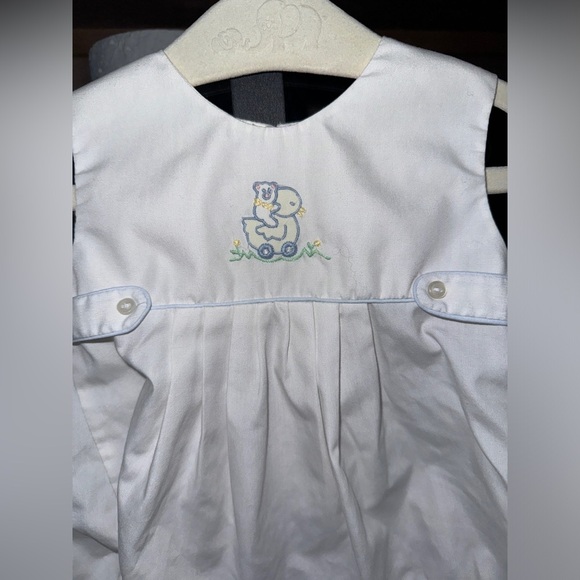 Vintage heirloom bubble newborn baby boy romper embroidered teddy bear duck - Picture 2 of 4